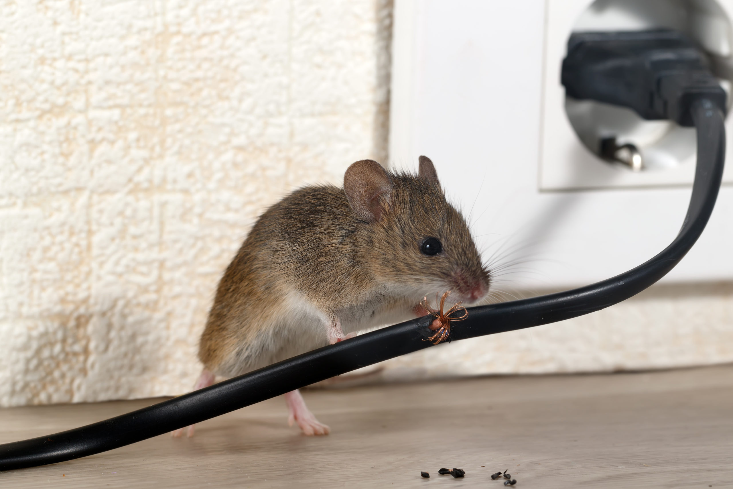 mouse in house chewing on cord