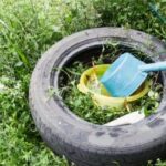 this tire filled with standing water is an ideal mosquito breeding ground