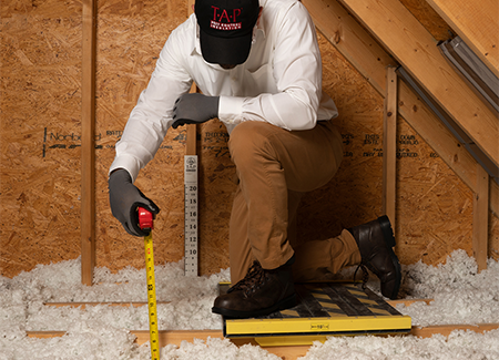 Man inspecting insulation in attic in Tennessee | The Bug Man
